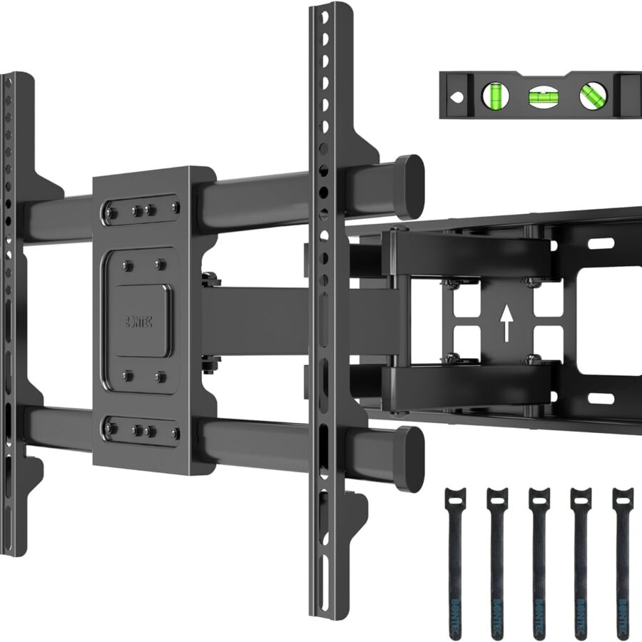 BONTEC TV Wall Bracket for 32-85 Inch LED LCD, Full Motion Swivel Tilt TV Wall Mount, Heavy Duty Dual Arms up to 60kg, Max VESA 600x400mm, Universal TV Mount with Bubble Level and Cable Ties