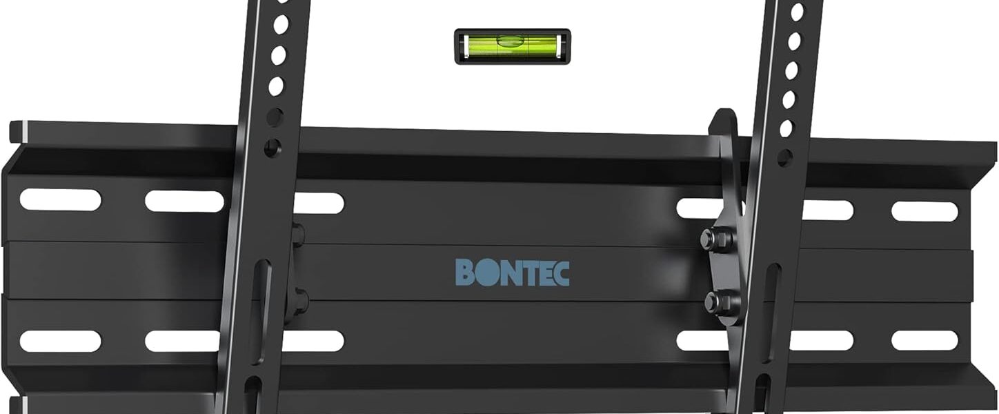 BONTEC Ultra Slim TV Wall Bracket, Tilting TV Wall Mount for 23-60 Inch Flat and Curved TVs, Low Profile Wall Mount 30mm from Wall, Universal TV Mount Holds 45kg, Max VESA 400x400mm, Secure Lock