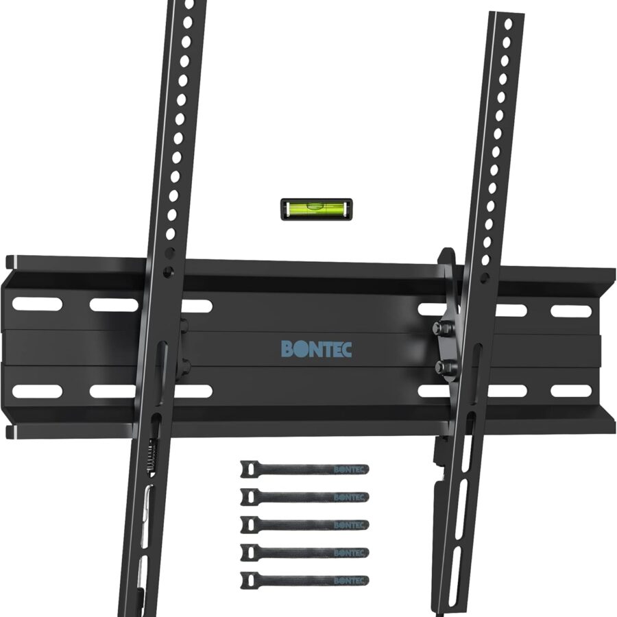 BONTEC Ultra Slim TV Wall Bracket, Tilting TV Wall Mount for 23-60 Inch Flat and Curved TVs, Low Profile Wall Mount 30mm from Wall, Universal TV Mount Holds 45kg, Max VESA 400x400mm, Secure Lock