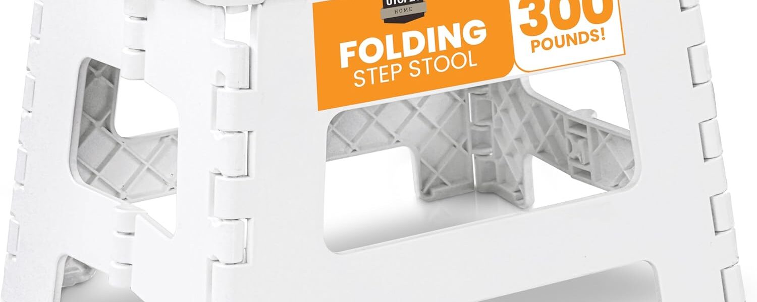 Utopia Home Folding Step Stool 9 Inch, Portable Anti Slip Surface for Kids and Adults, Heavy Duty Folding Stool with Carrying Handle, 300 lbs Load Capacity, Pack of 1, White