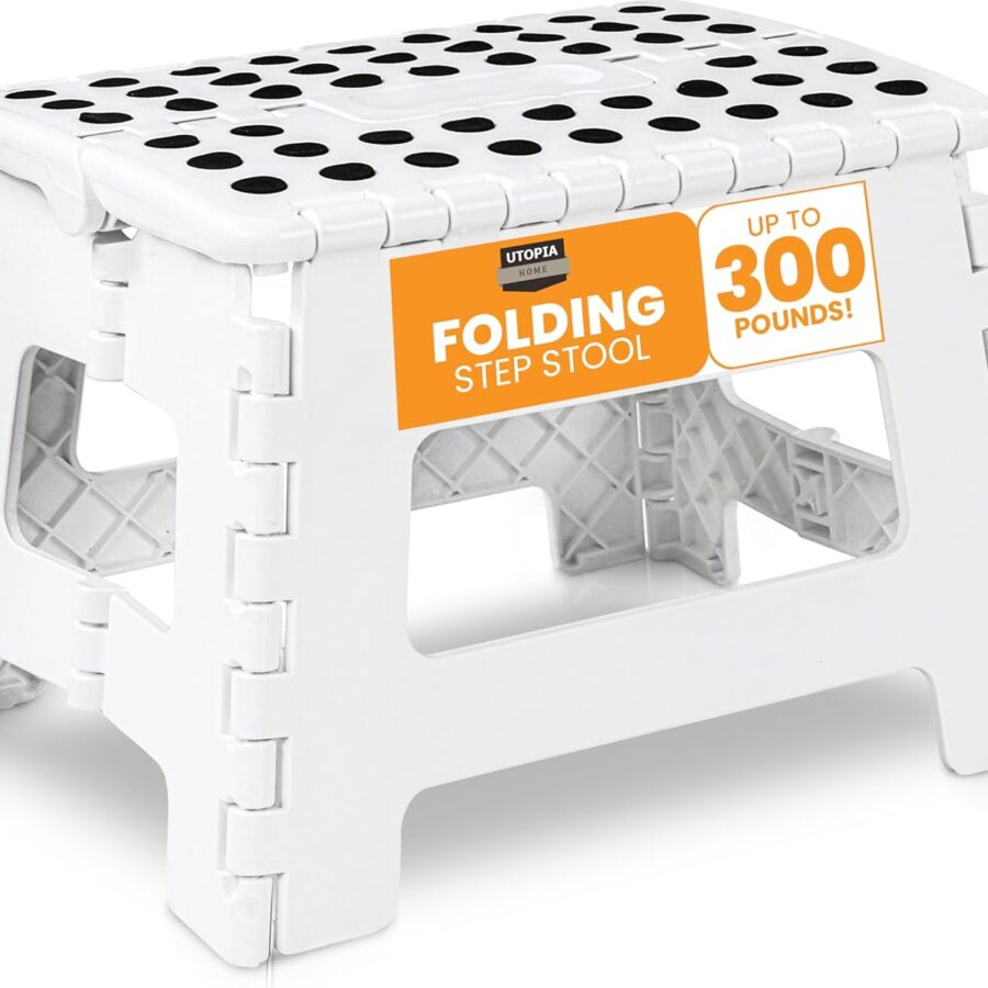 Utopia Home Folding Step Stool 9 Inch, Portable Anti Slip Surface for Kids and Adults, Heavy Duty Folding Stool with Carrying Handle, 300 lbs Load Capacity, Pack of 1, White