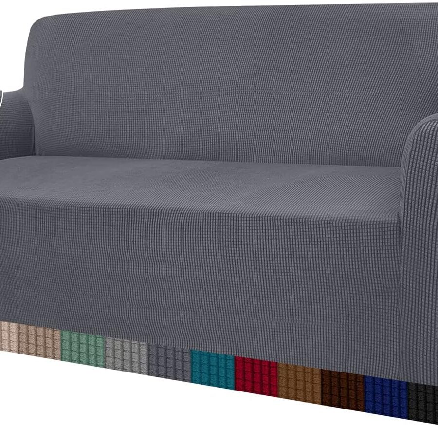 Granbest High Stretch Sofa Covers 3 Seater Super Soft Stylish Couch Covers for Dogs Pets Cats Jacquard Spandex Non Slip Sofa Slipcover for Living Room Furniture Protector (3 Seater, Gray)