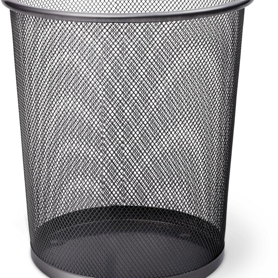 KEPLIN Round Trash Can Bin - 1 Pack Charcoal Black Non-slip Mesh Bins | Waste Paper Bin | Sturdy Metal Bin Indoor Waste Bin for Home, Bedroom, Office, Bathroom, Living Room