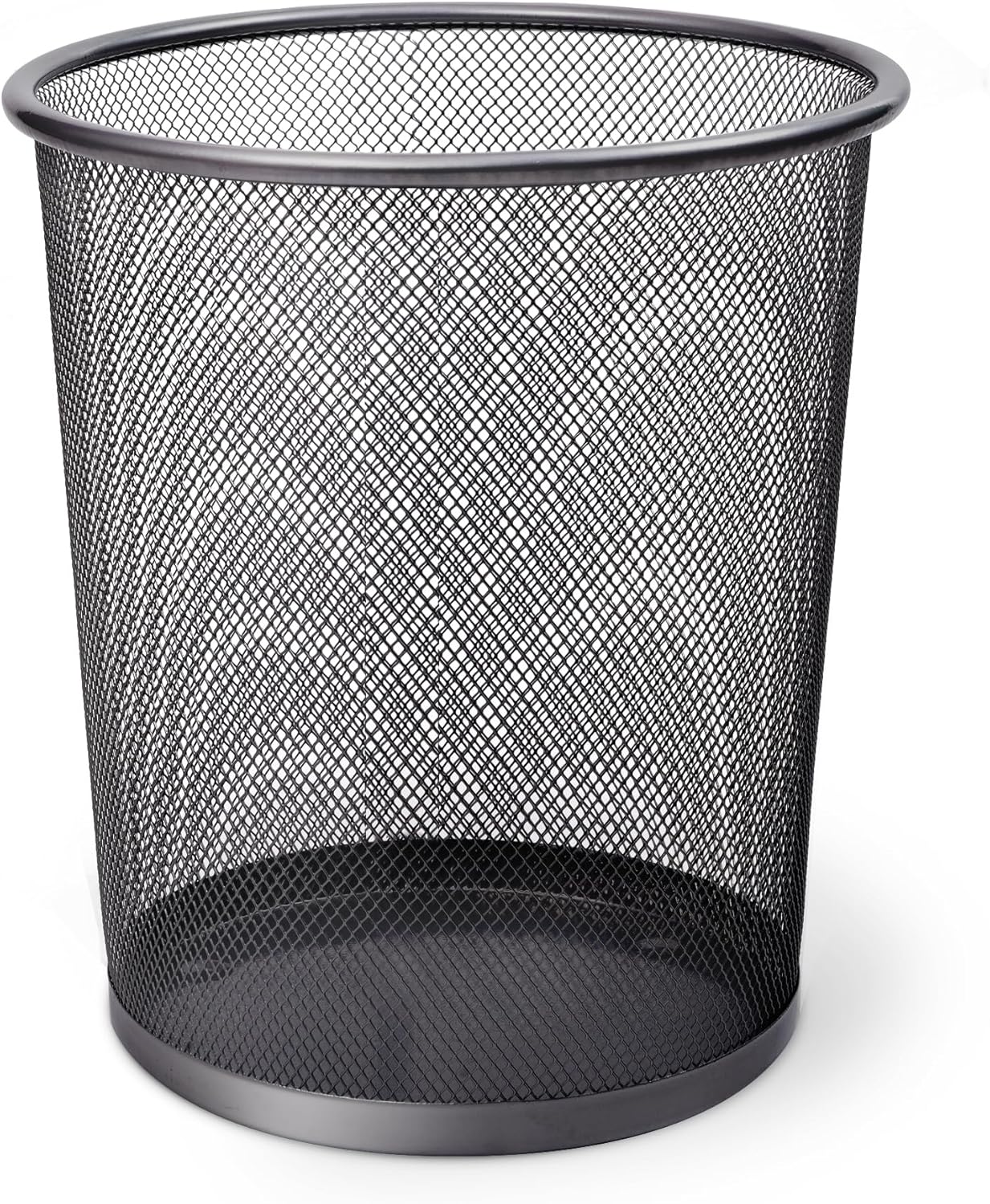 KEPLIN Round Trash Can Bin - 1 Pack Charcoal Black Non-slip Mesh Bins | Waste Paper Bin | Sturdy Metal Bin Indoor Waste Bin for Home, Bedroom, Office, Bathroom, Living Room