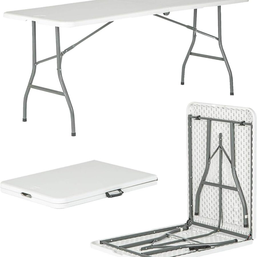 Harbour Housewares Rectangle Folding Heavy Duty Trestle Table - 180cm (1.8m) (6ft) - White - Outdoor Folding Table for Picnic, BBQ, Garden, Camping, Wedding, Party Catering