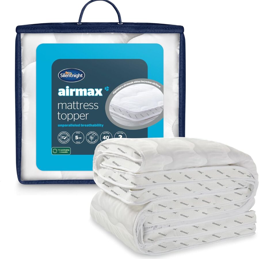 Silentnight Airmax 500 Double Mattress Topper - Thick Deep Fitted Mattress Enhancer with 5cm Thick Cushioning, Mesh Sides to Increase Airflow and Elasticated Straps - 135x190cm, Double
