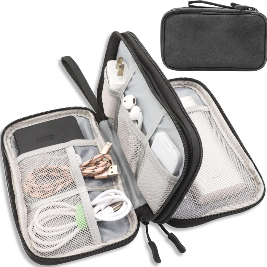 Teskyer Electronics Accessories Organiser Bag, Waterproof Cable Organiser Bag, Travel Gadget Bag, Holiday Essentials for Men Women, 8.5 x 5 Inch, Black