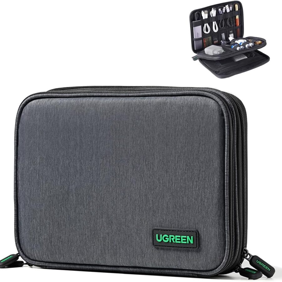 UGREEN Travel Accessories, Portable Bag Electronics Organiser Large Capacity Tech Pouch Compatible with Small Gadget USB Charging Cable Charger Adapter Power Bank Hard Drive SD Card(M)