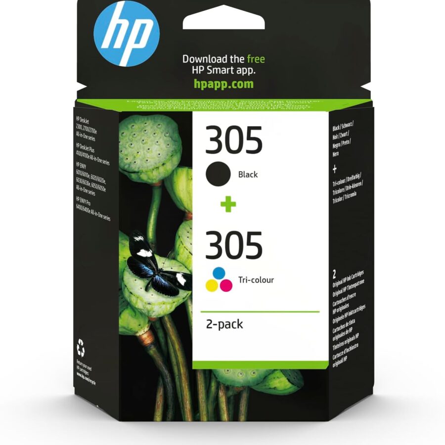 HP 305 Black/Tri-color Original Ink Printer Cartridges Combo (X4D37AE) - Works with: HP DeskJet 1110/2130/3630, ENVY 4520,451X, OfficeJet 3830/3831/4650,52XX