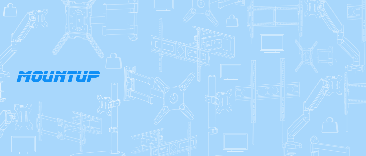 Text reads: 'MOUNTUP' against light blue background with technical blueprint-style line drawings.