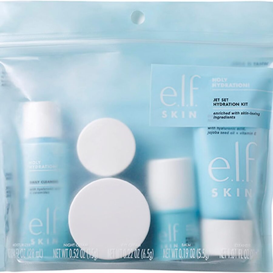 e.l.f. SKIN Jet Set Hydration Kit, Travel Friendly Hydrating Skincare Set, Face Cleanser, Balm, Moisturiser, Eye Cream and Night Cream, Vegan and Cruelty-Free