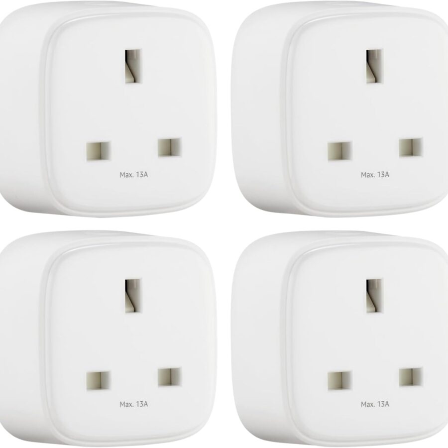Amazon Basics Single Outlet Indoor Wi-Fi Smart Plug, works with Alexa only, 4 Pack, White, UK