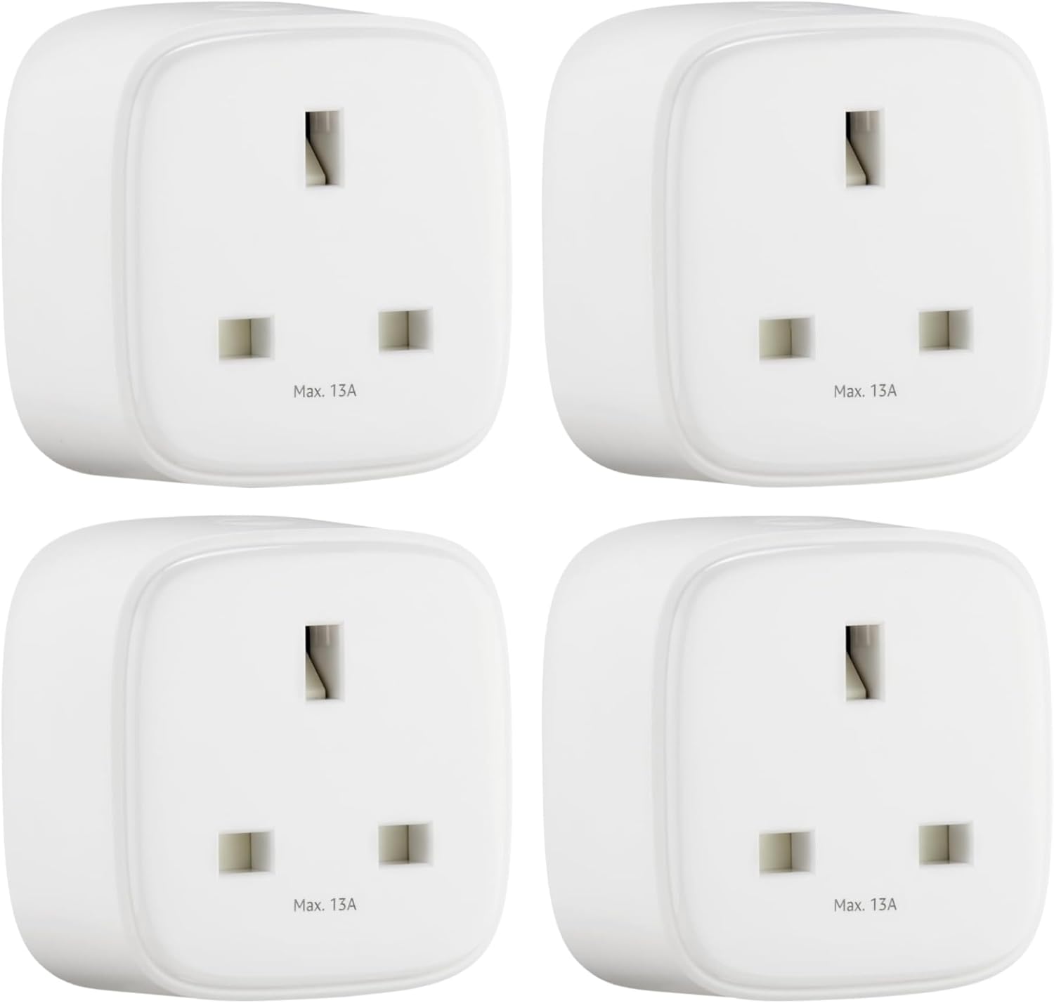 Amazon Basics Single Outlet Indoor Wi-Fi Smart Plug, works with Alexa only, 4 Pack, White, UK