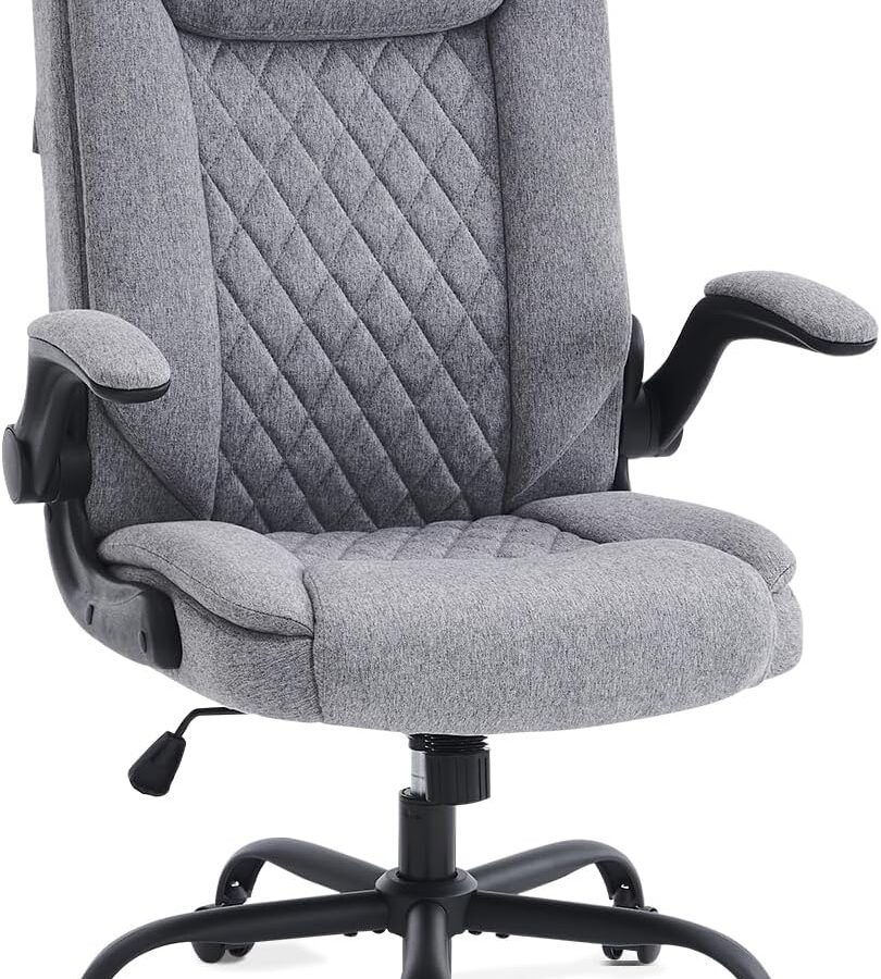 CASTLOVE Ergonomic Office Chair Computer Chair Executive Office Chair with Flip Up Armrest High Back Rocking Function Height Adjustable Comfortable Desk Chair for Home Office Fabric Grey