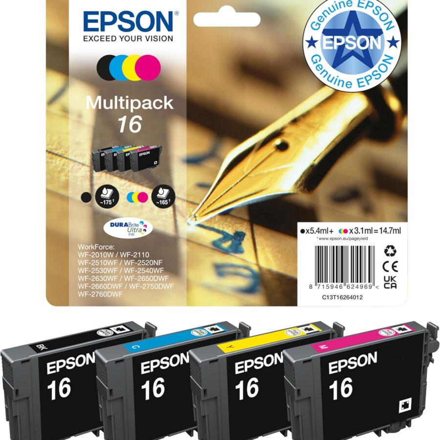 Epson 16 Pen & Crossword Genuine Multipack, 4-colours Ink Cartridges, DURABrite Ultra Ink