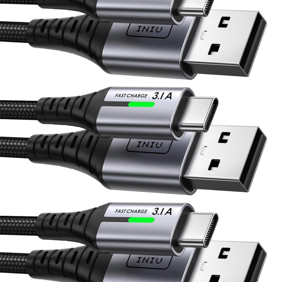INIU USB C Charger Cable, [3 Pack 0.5+2+2m] USB A to USB C 3.1A Fast Charging, Braided Phone Charger Type C Cable for iPhone 17 16 15 Pro Max Samsung Galaxy S26 S25 S24 PS5 Huawei Pixel 10 etc.