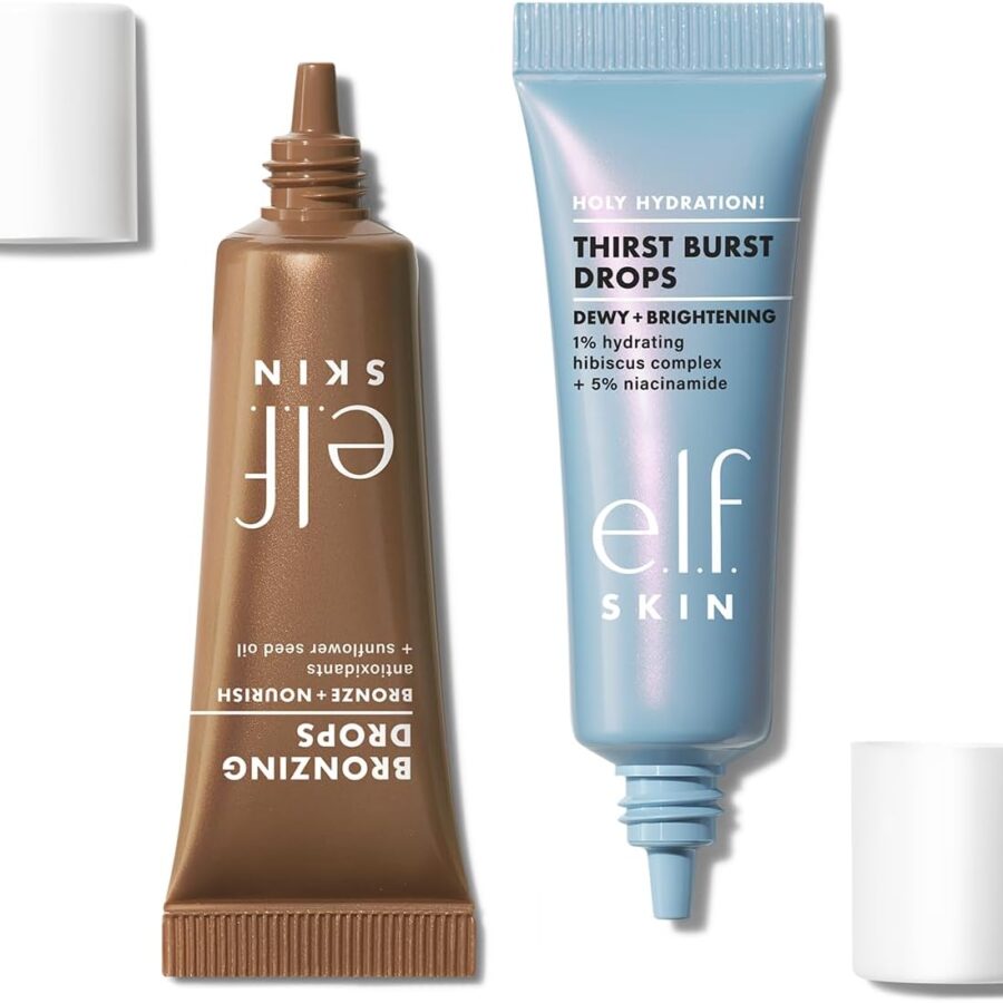 e.l.f. The Hottest Drops Duo, Holy Hydration Thirst Burst & Bronzing Drops, For Dewy, Glowy & Sun-Kissed Finish, With Hyaluronic Acid & 5% Niacinamide, Vegan & Cruelty-Free, Travel-Size