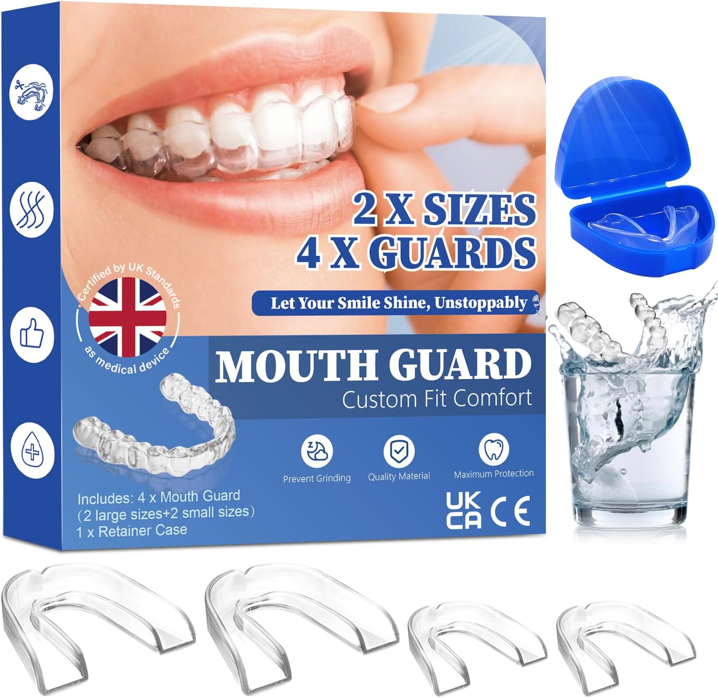 4 Pack Sleeping Mouth Guard for Clenching Teeth at Night, Stops Bruxism, Reusable Mouth Guards Grinding Teeth for Adults & Kids (with a Travel Cases)