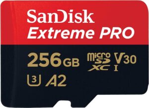 SANDISK Extreme PRO micro SD card 256GB + SD adapter (For Smartphones, Action Cams, Drones, Speeds up to 200 MB/s, A2 App Performance + RescuePro Deluxe UHS-I, Class 10, U3)