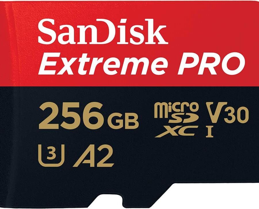 SANDISK Extreme PRO micro SD card 256GB + SD adapter (For Smartphones, Action Cams, Drones, Speeds up to 200 MB/s, A2 App Performance + RescuePro Deluxe UHS-I, Class 10, U3)