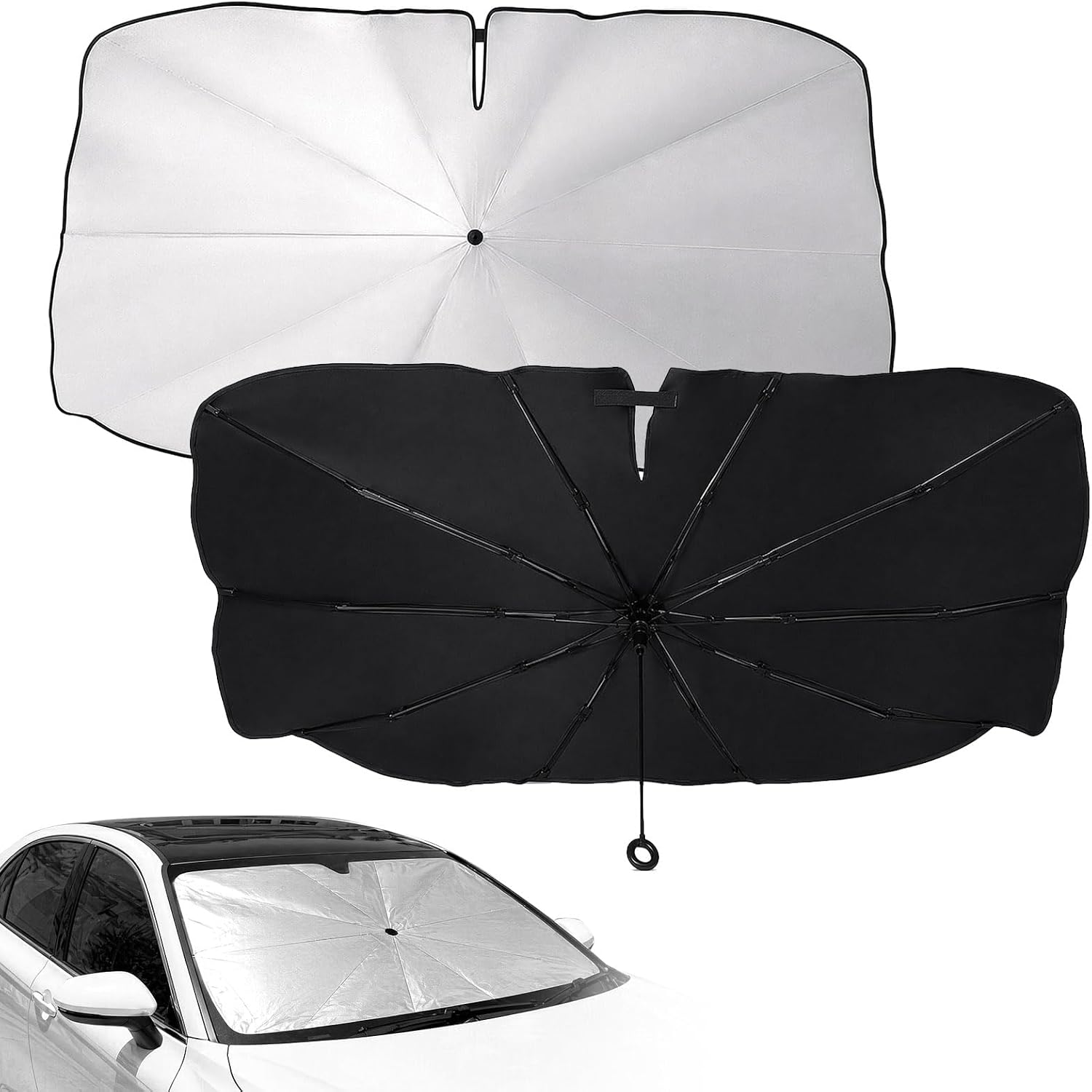 Foldable Car Windshield Sunshade Front Windscreen Sun Shade UV Protection Heat Insulation Reflector Cover Keeps Vehicle Cooler Suitable for Cars Trucks SUVs