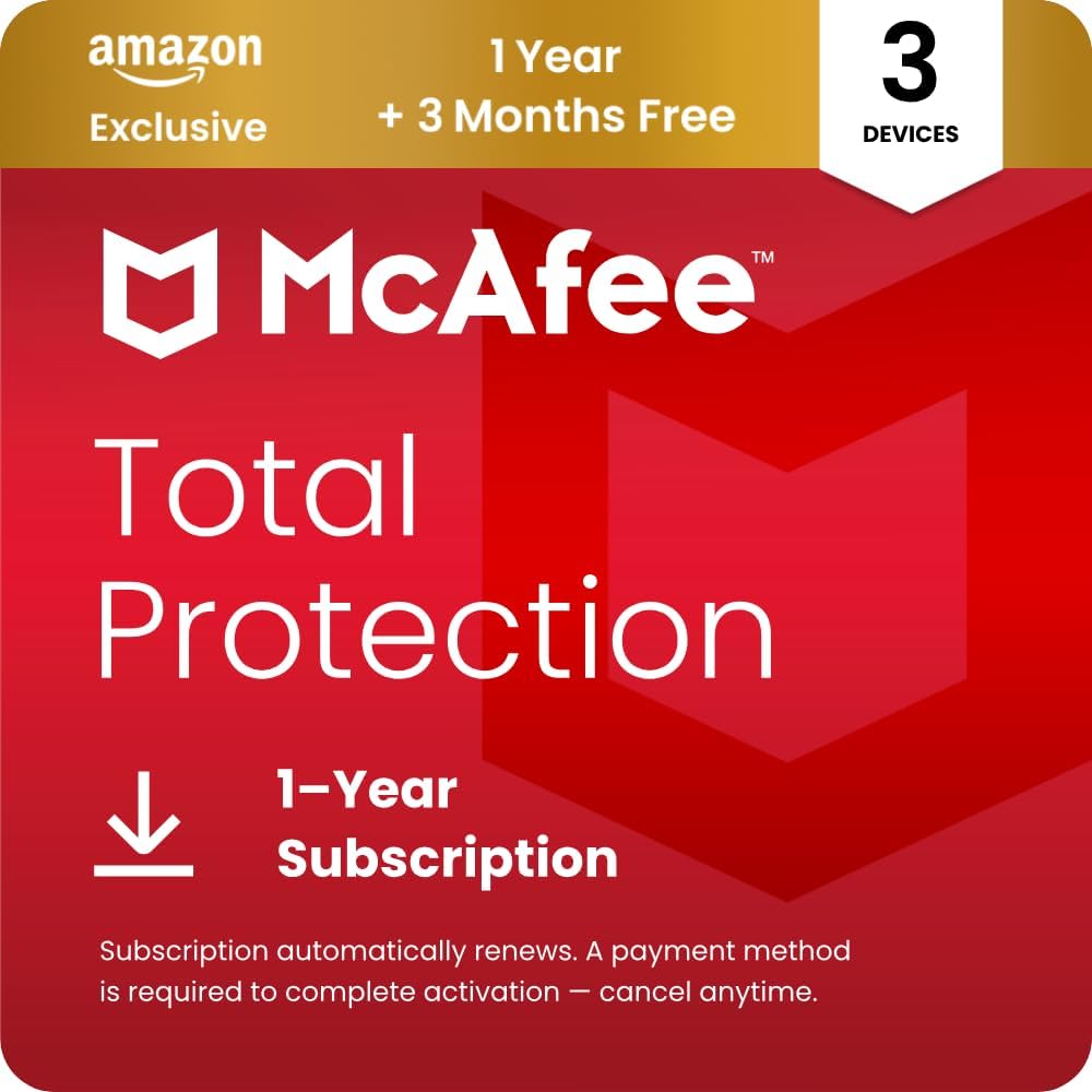 McAfee Total Protection 3-Devices 2026 | Amazon Exclusive|15-Months| Antivirus, VPN, Scam Protection, Identity Monitoring | 15-Months Subscription with Auto-Renewal | Digital download