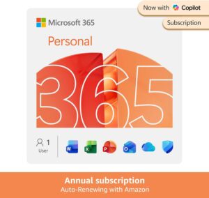Microsoft 365 Personal | 12 Months | 1 Person | Up to 1TB Storage | AI Office Apps | Annual auto-renewing Amazon subscription